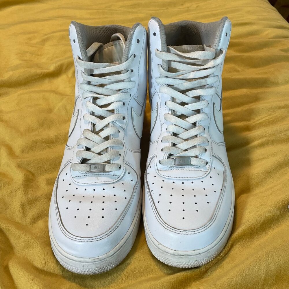 Nike Air Force 1 High Top Sneakers Size 13 White Leather & Mesh Mens - Picture 6 of 13